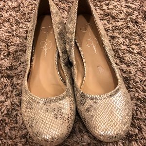 Jessica Simpson metallic snakeskin flats